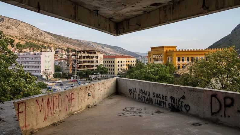 The Sniper Tower in Mostar, Bosnia and Herzegovina