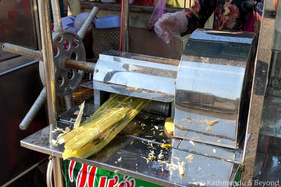 Vietnamese drinks - sugar cane stand in Ben Tre, Vietnam