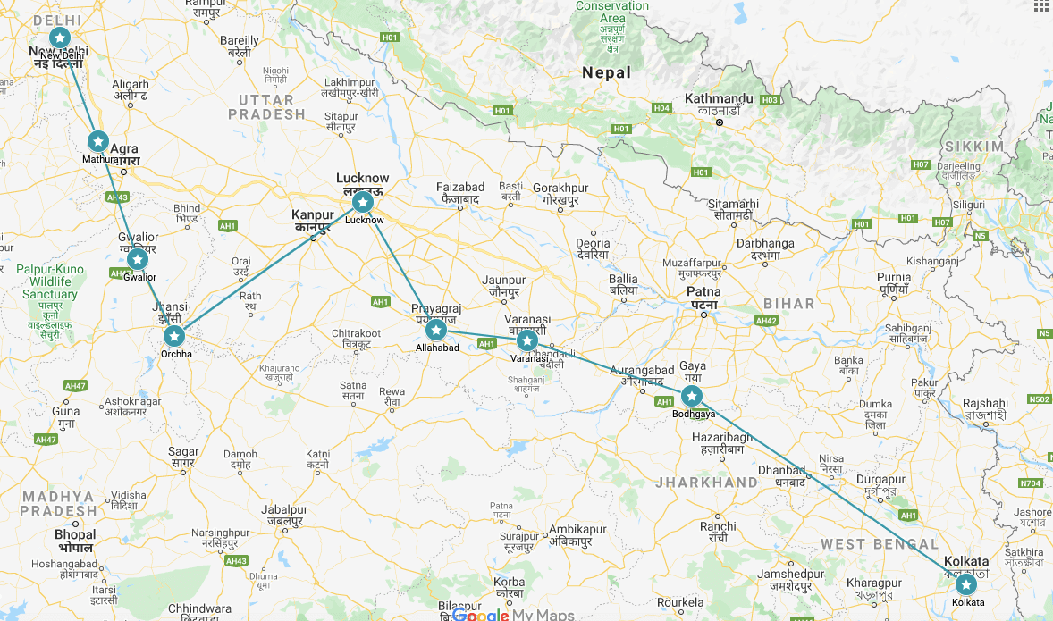 Journey through India - Route map