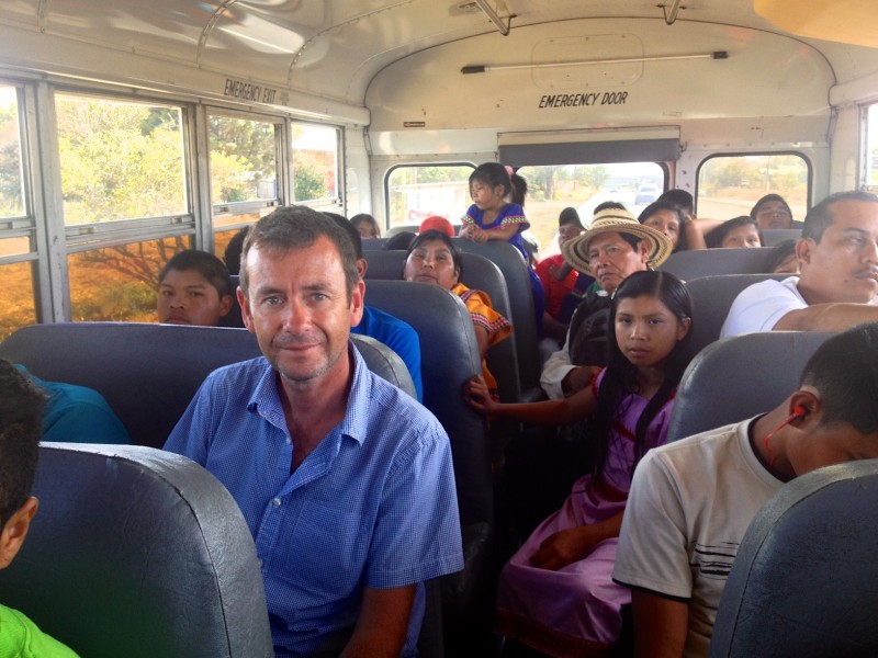 Mark on a chicken bus in Panama