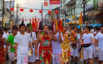 Extreme body piercing at the Phuket Vegetarian Festival in Thailand