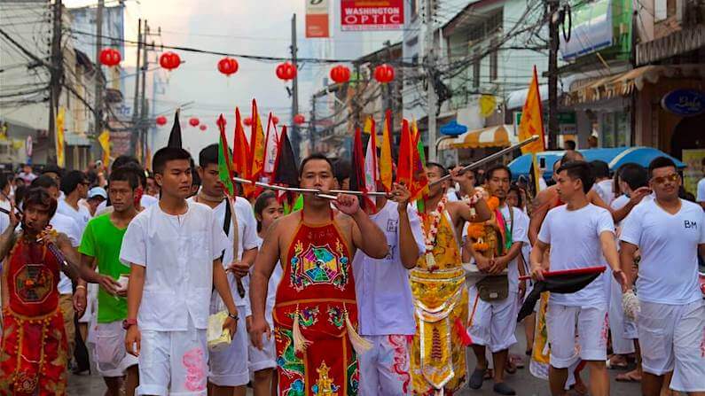 Extreme body piercing at the Phuket Vegetarian Festival in Thailand