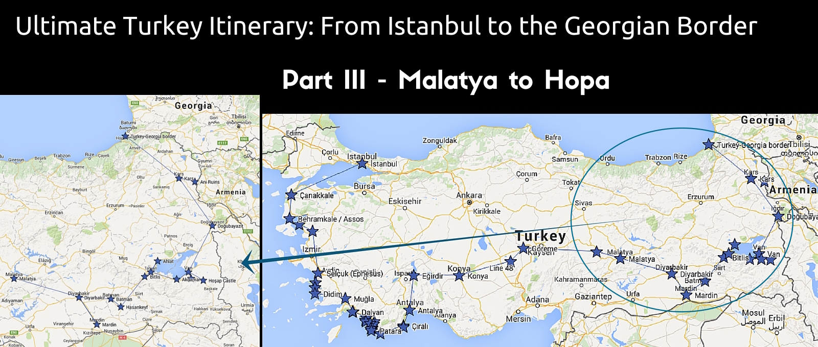 Malatya to Hopa overland itinerary route map