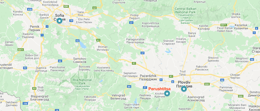 Location of Perushtitsa Monument in Bulgaria