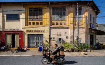 French colonial-era architecture in the sleepy Cambodian riverine town of Kampot