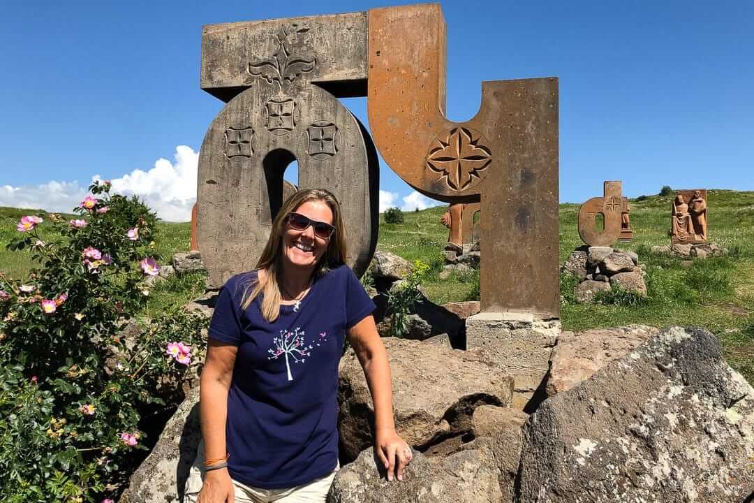 Kirsty at the Alphabet Monument, Armenia