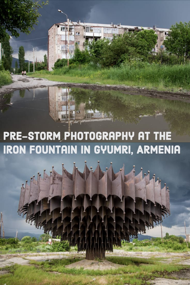 Pre-Storm Photography at the Iron Fountain in Gyumri, Armenia