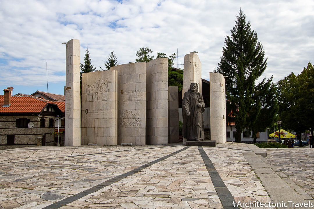 Paisii Hilendarski monument Vazrazdane Square Old Town Bansko Bulgaria-1