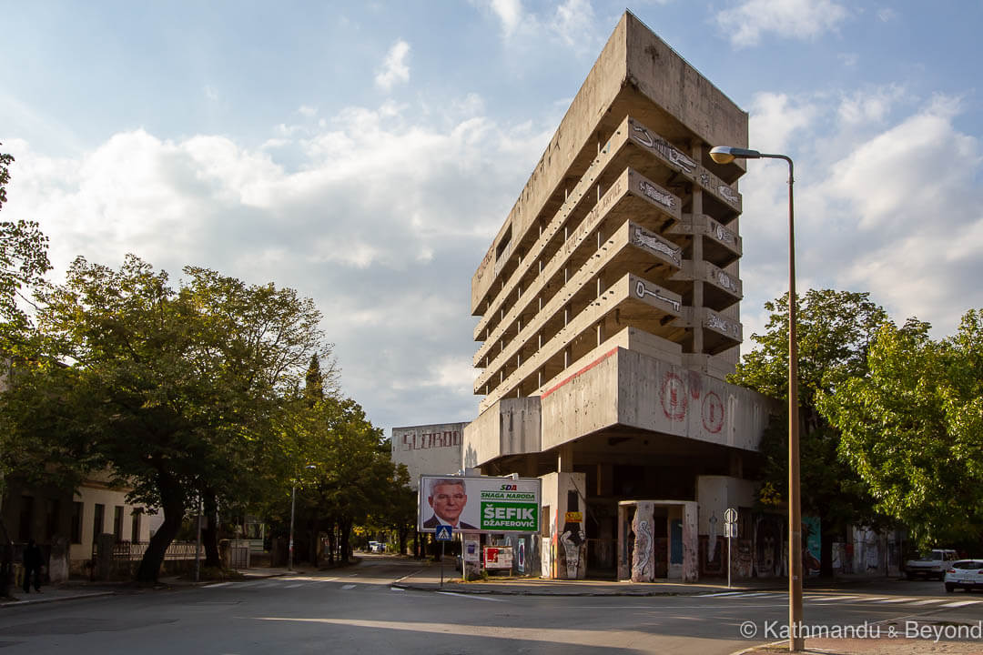 Former Ljubljanska Bank (Sniper Tower) in Mostar, Bosnia and Herzegovina | Modernist | Socialist architecture | former Yugoslavia