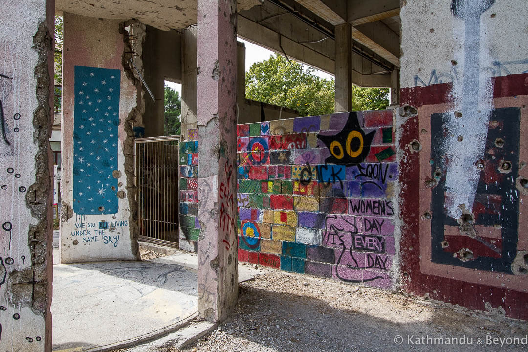 Street Art in Mostar at the Former Ljubljanska Bank (Sniper Tower) Mostar Bosnia and Herzegovina