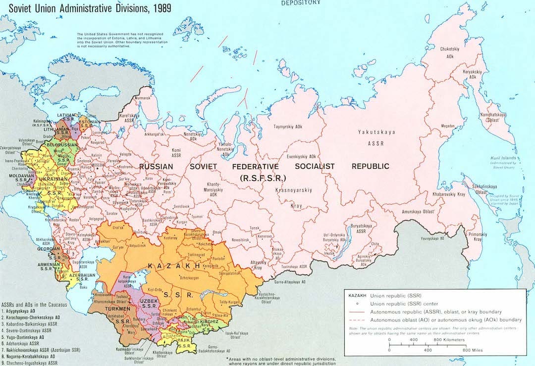 Map of Soviet Union Administrative Divisions in 1989