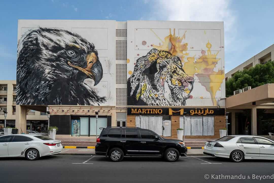 Falcon and Between The Lines by @yumzone_ and @katun_ Al Karama Street Art Dubai United Arab Emirates