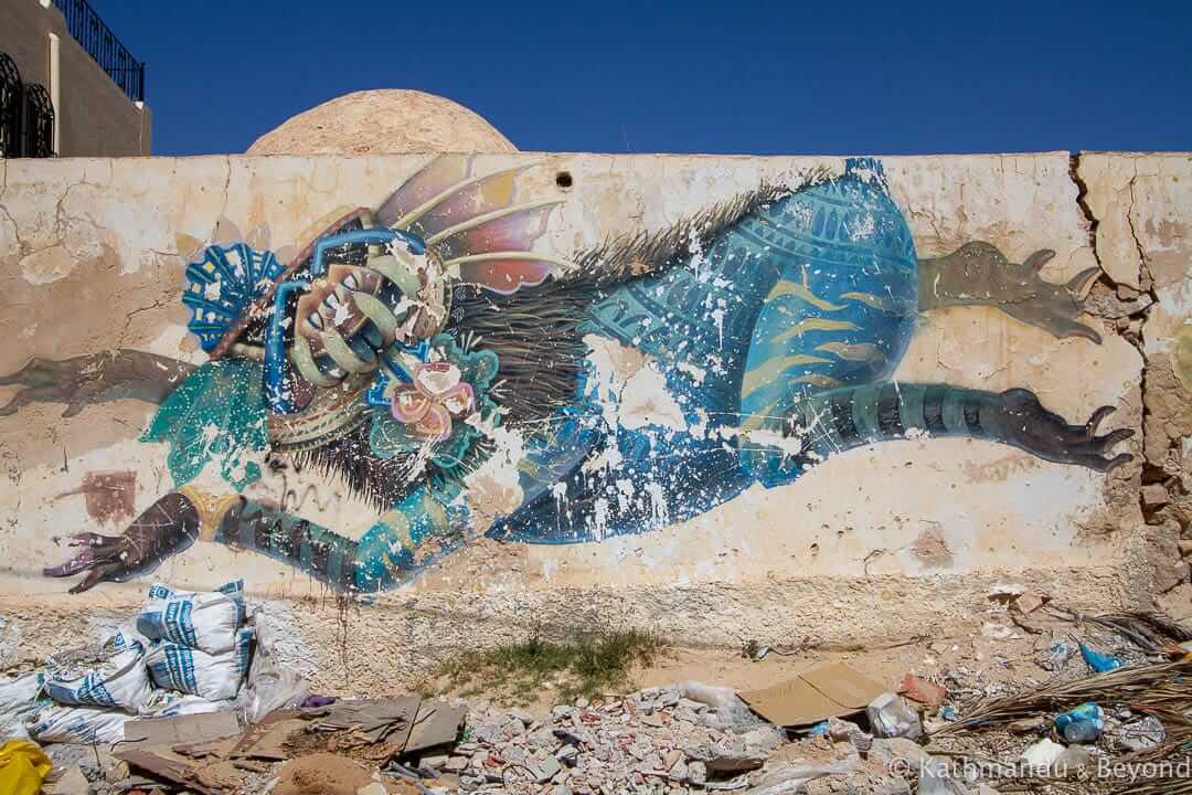 Artist - Curiot (Mexico) street art in Djerbahood, Erriadh, Djerba island, Tunisia