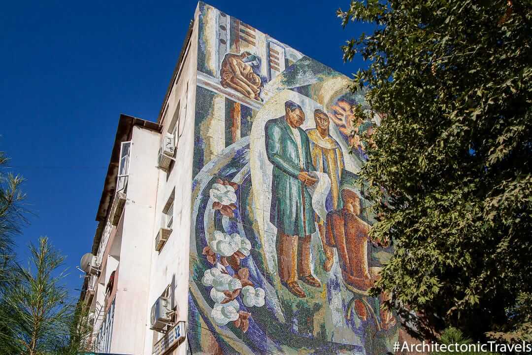 Apartment Building in Kulob, Tajikistan | Mosaic | Soviet artwork | former USSR