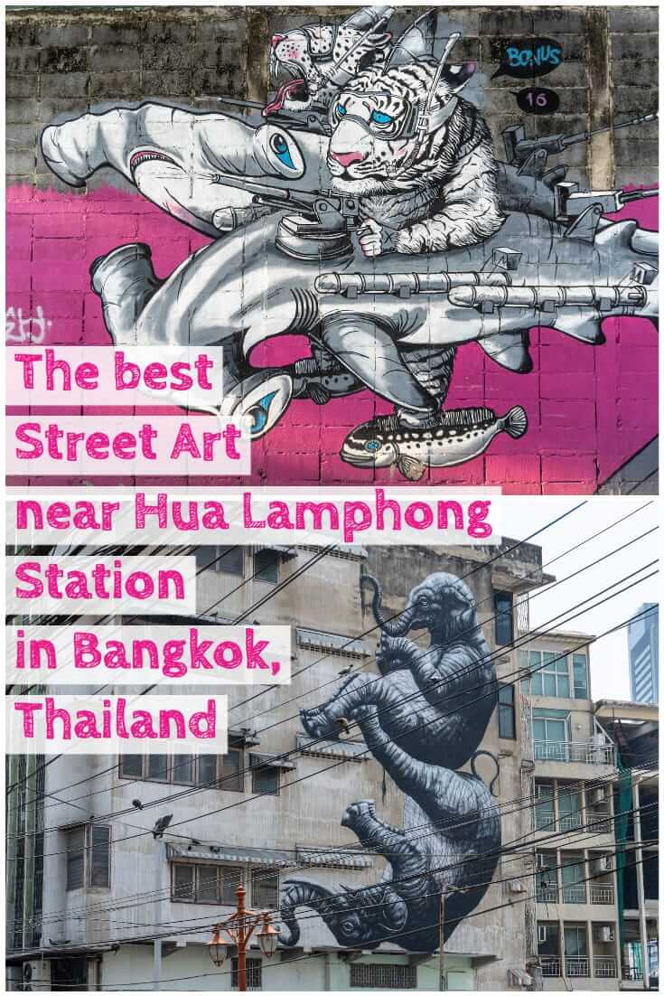 Street Art near Hua Lamphong Station in Bangkok. Find the best graffiti and street art in Talad Noi and Bang Rak #Thailand #travel #SEAsia