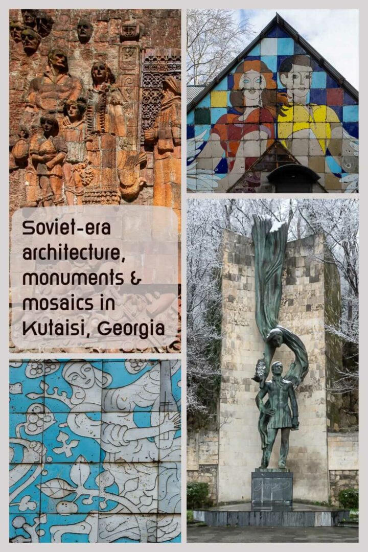Soviet-era architecture, monuments and mosaics in Kutaisi, Georgia. Soviet-era architecture in Kutaisi